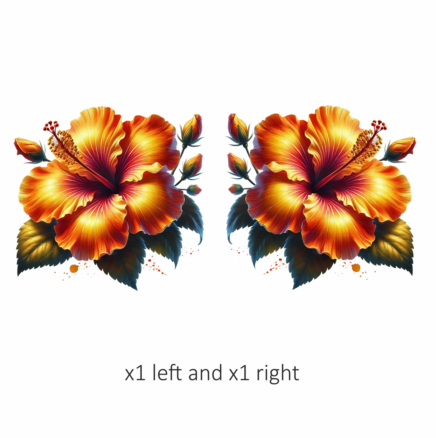 Orange Hibiscus Flower Green Leaves Vinyl Sticker Decal