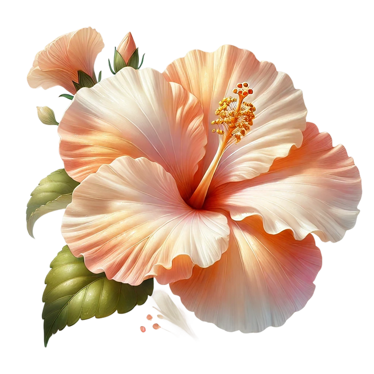 Peach Hibiscus Flower Green Leaves Vinyl Sticker Decal