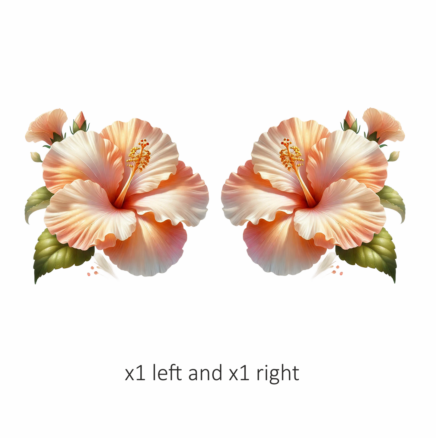 Peach Hibiscus Flower Green Leaves Vinyl Sticker Decal