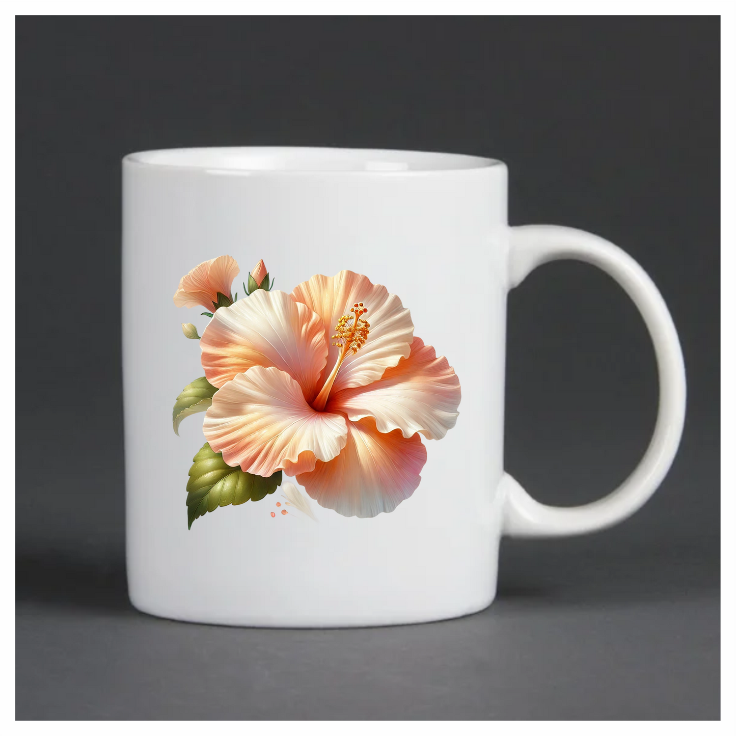 Peach Hibiscus Flower Green Leaves Vinyl Sticker Decal