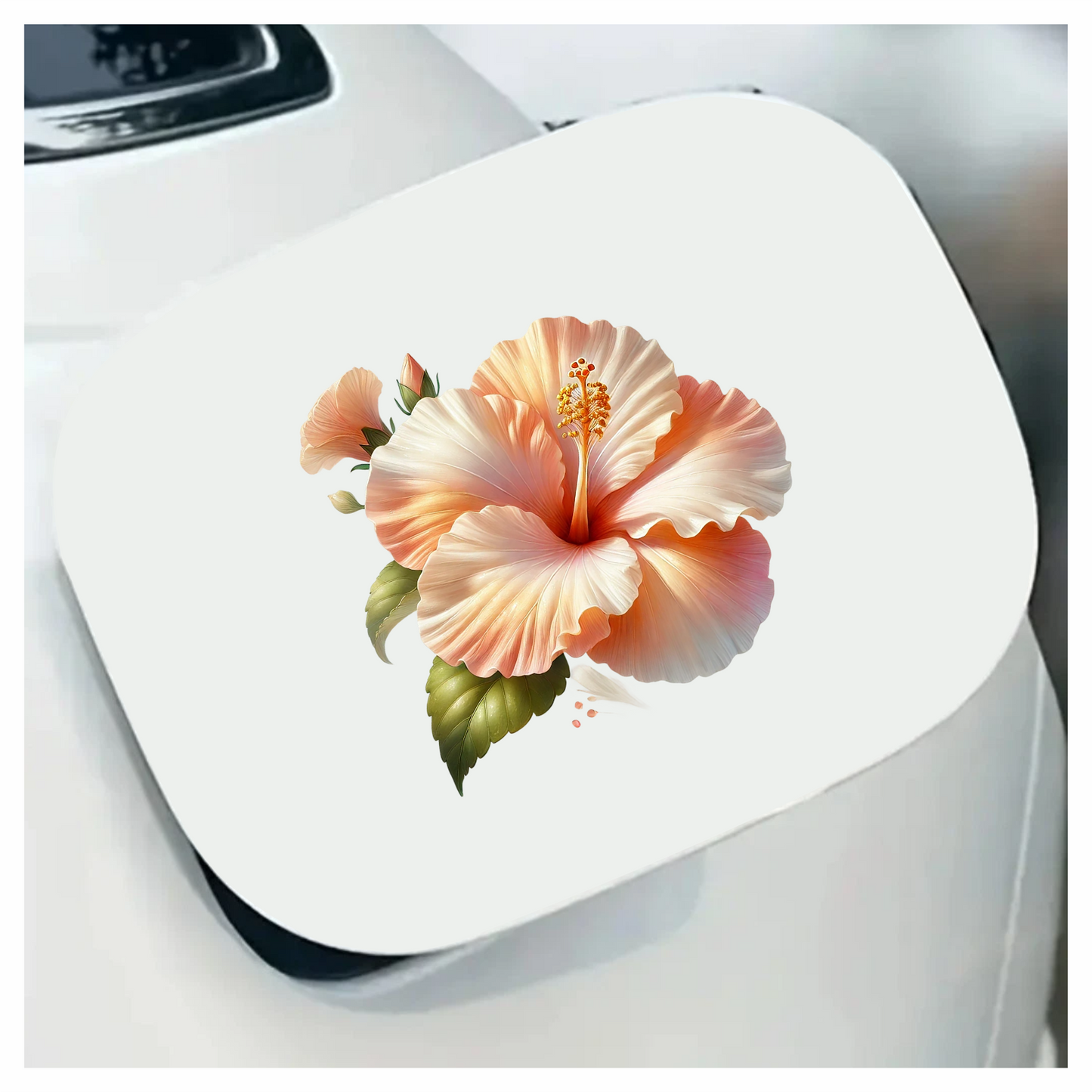 Peach Hibiscus Flower Green Leaves Vinyl Sticker Decal