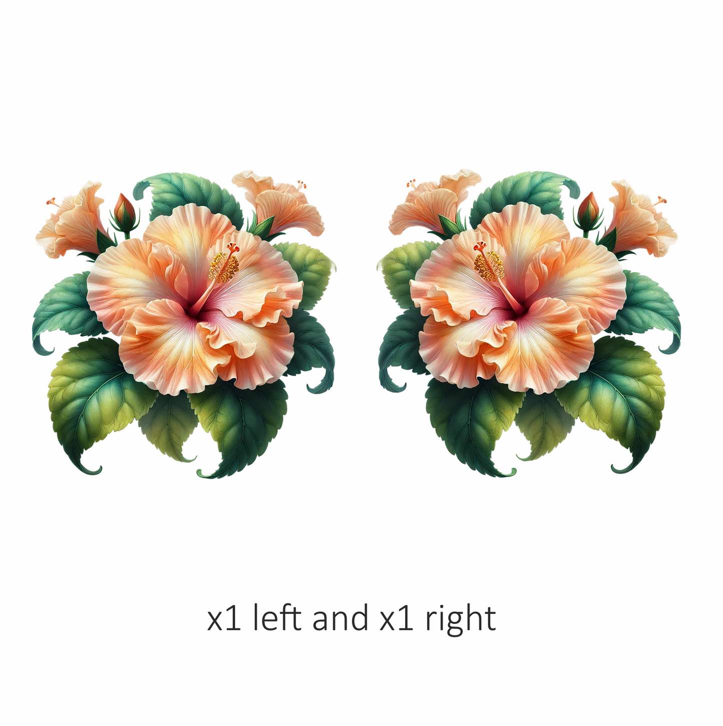 Peach Hibiscus Flower Green Leaves Vinyl Sticker Decal