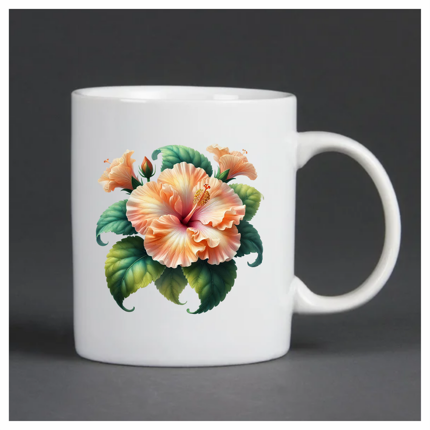 Peach Hibiscus Flower Green Leaves Vinyl Sticker Decal