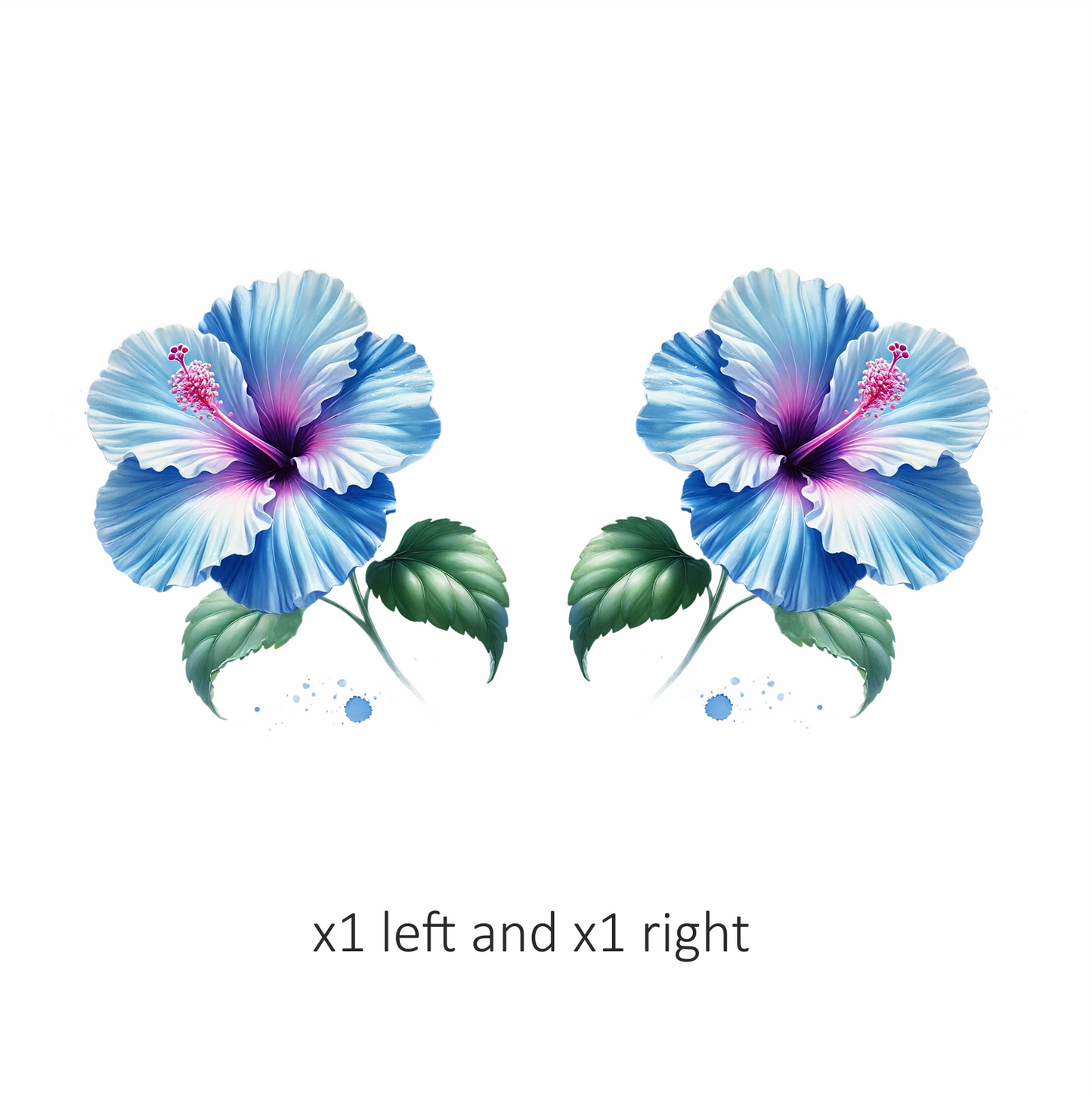 Blue Hibiscus Flower With Green Leaves Vinyl Sticker Decal
