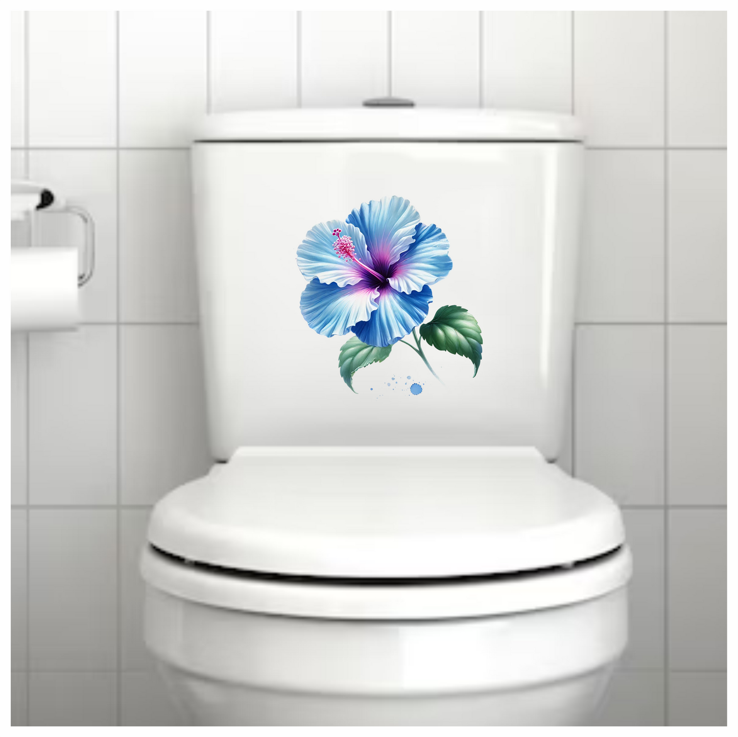 Blue Hibiscus Flower With Green Leaves Vinyl Sticker Decal