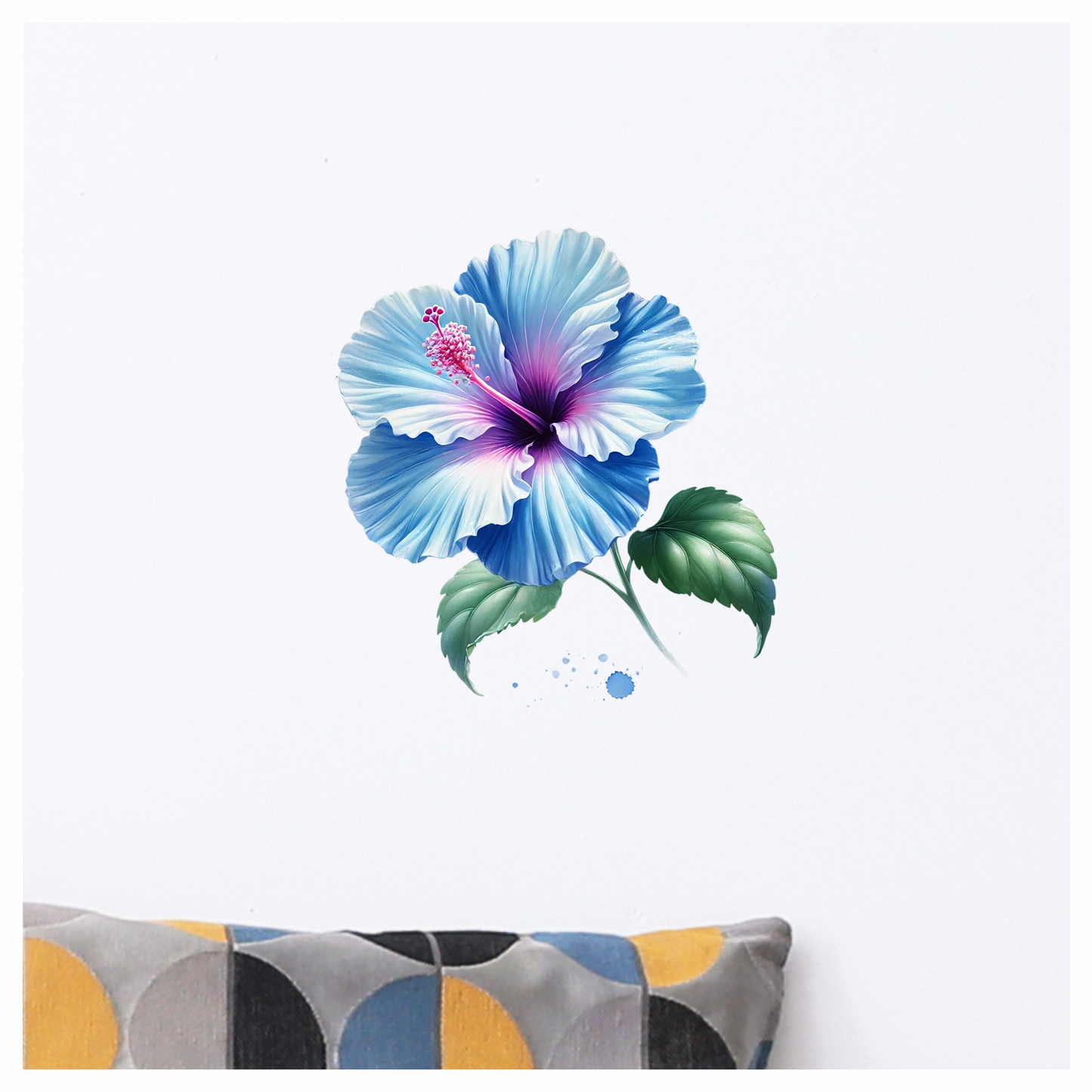 Blue Hibiscus Flower With Green Leaves Vinyl Sticker Decal