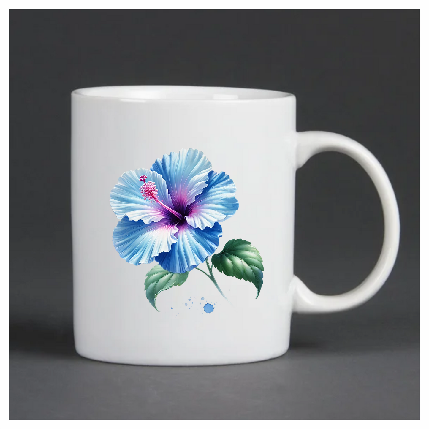 Blue Hibiscus Flower With Green Leaves Vinyl Sticker Decal