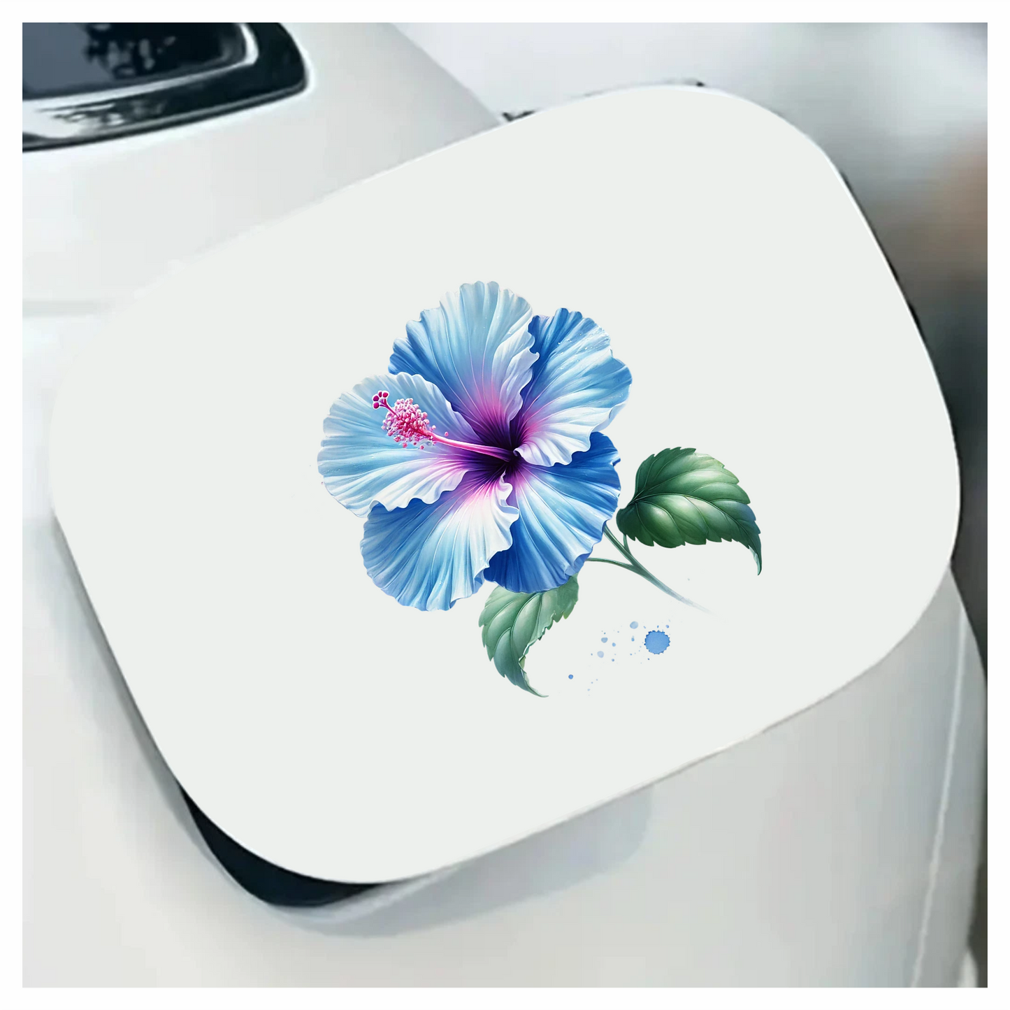 Blue Hibiscus Flower With Green Leaves Vinyl Sticker Decal