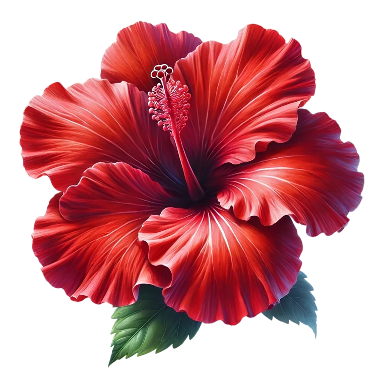 Red Hibiscus Flower Green Leaves Vinyl Sticker Decal