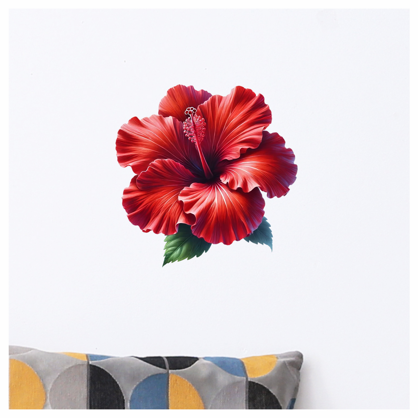 Red Hibiscus Flower Green Leaves Vinyl Sticker Decal