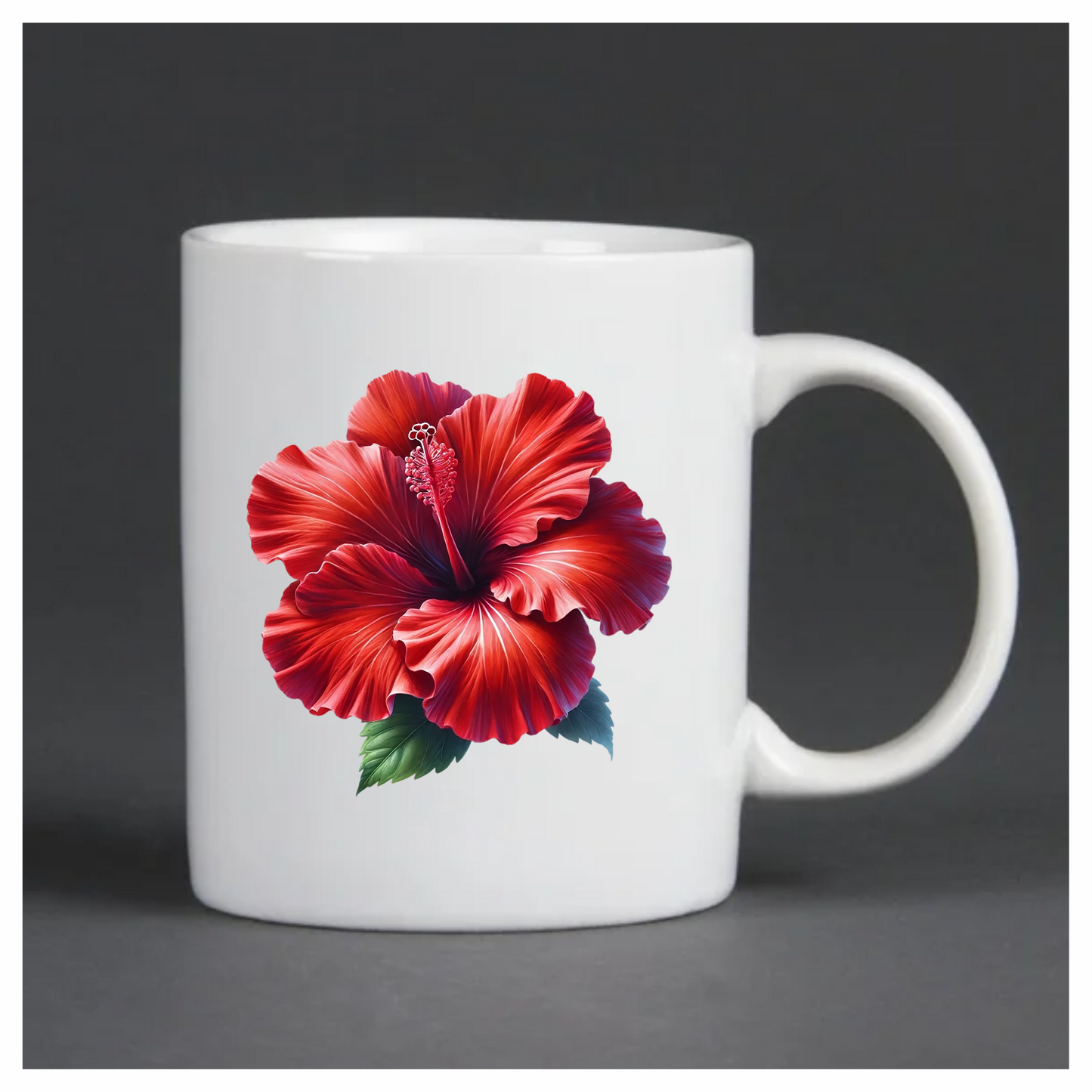 Red Hibiscus Flower Green Leaves Vinyl Sticker Decal