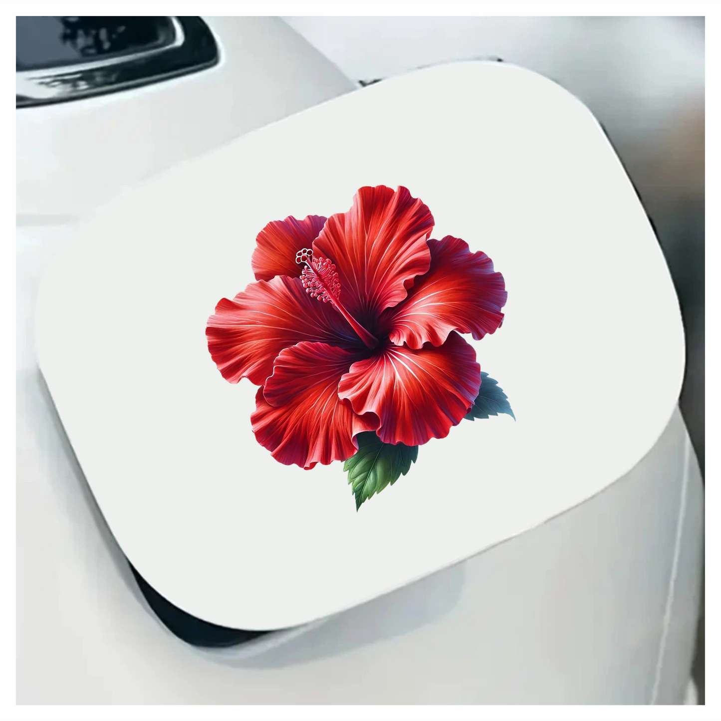 Red Hibiscus Flower Green Leaves Vinyl Sticker Decal