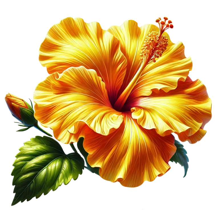 Yellow Hibiscus Flower Green Leaf Vinyl Sticker Decal