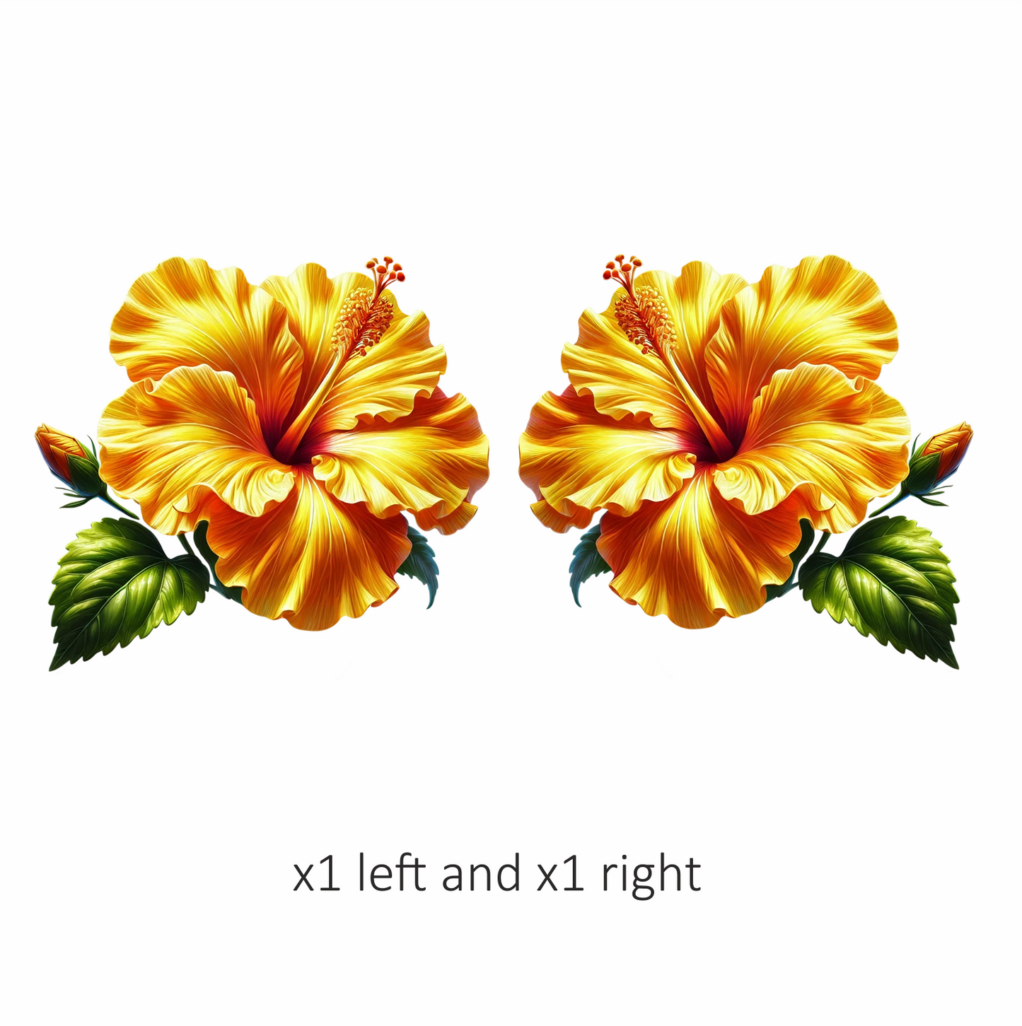 Yellow Hibiscus Flower Green Leaf Vinyl Sticker Decal