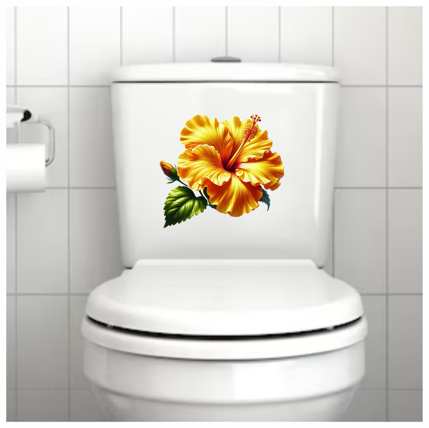 Yellow Hibiscus Flower Green Leaf Vinyl Sticker Decal