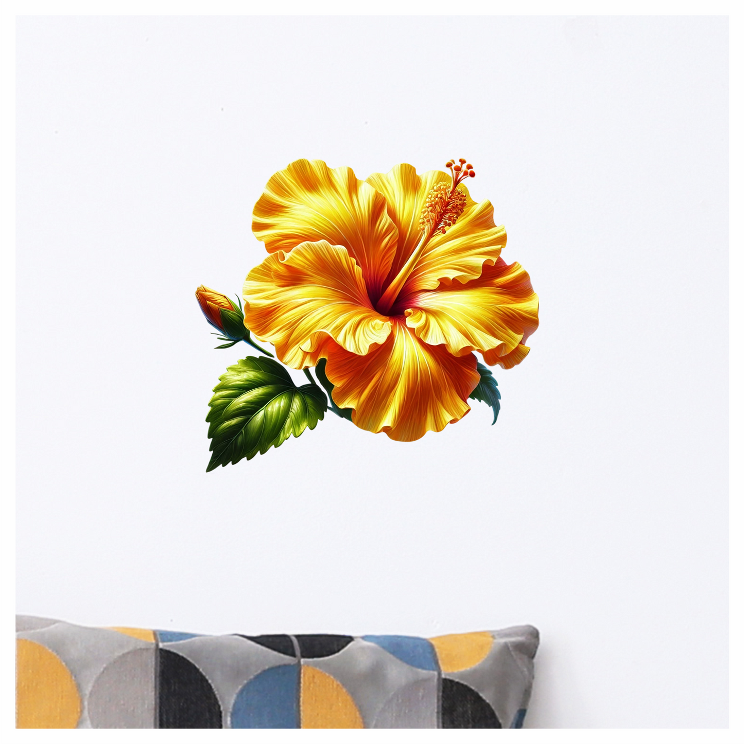 Yellow Hibiscus Flower Green Leaf Vinyl Sticker Decal