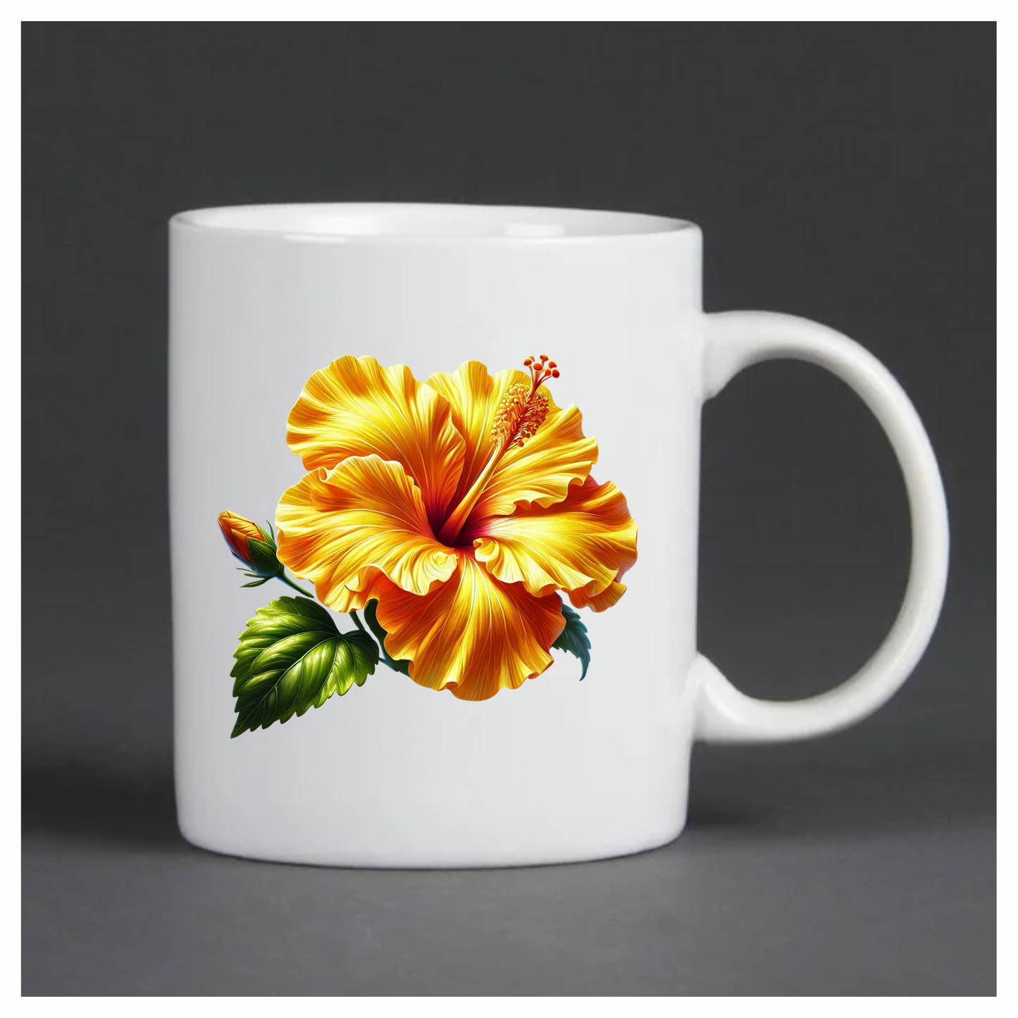 Yellow Hibiscus Flower Green Leaf Vinyl Sticker Decal
