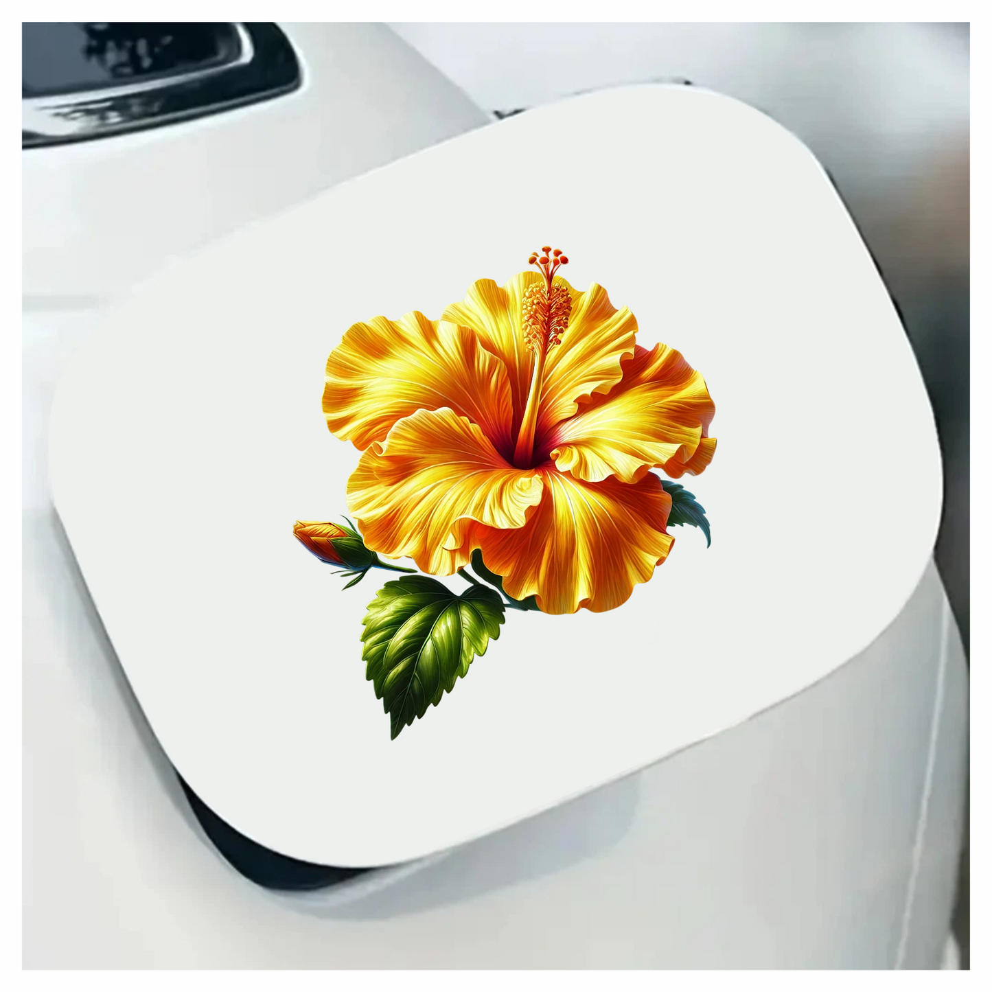 Yellow Hibiscus Flower Green Leaf Vinyl Sticker Decal