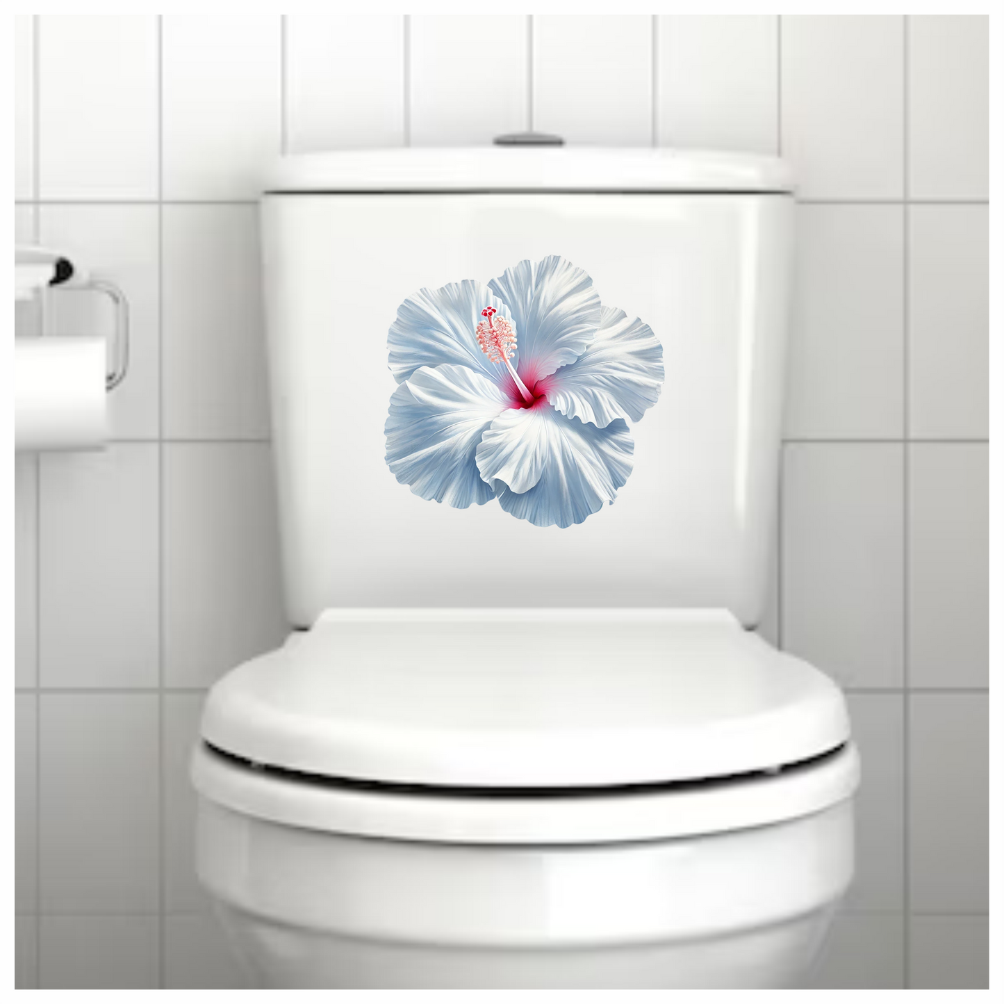 White Hibiscus Flower With Red Vinyl Sticker Decal