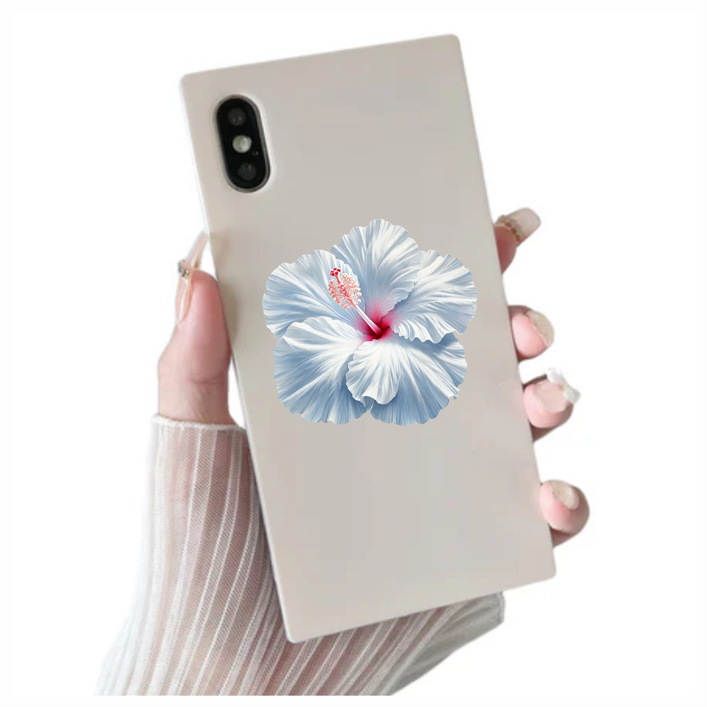 White Hibiscus Flower With Red Vinyl Sticker Decal