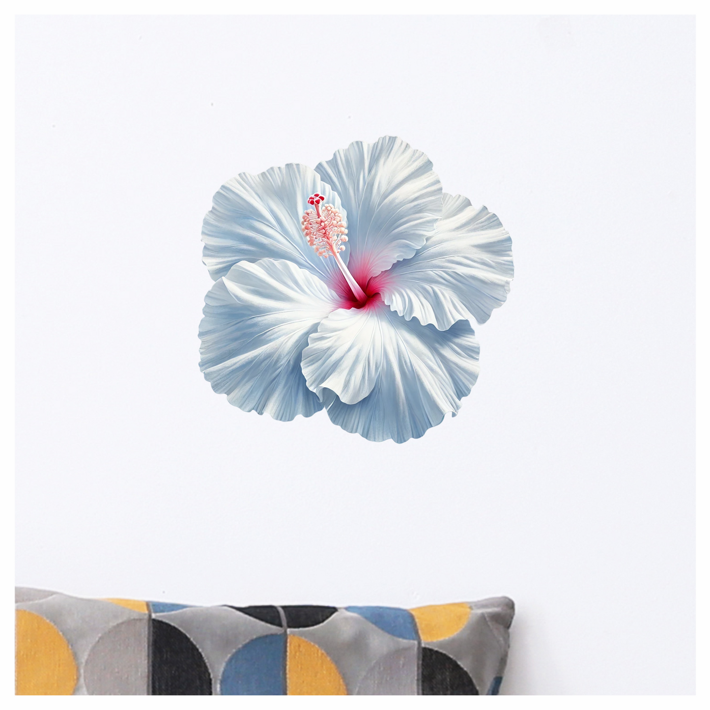 White Hibiscus Flower With Red Vinyl Sticker Decal