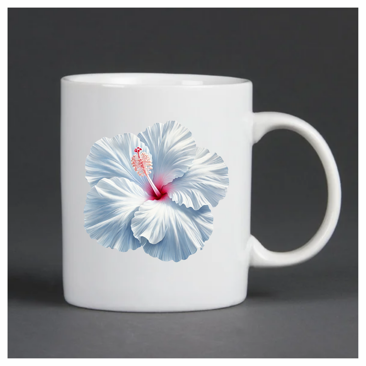 White Hibiscus Flower With Red Vinyl Sticker Decal