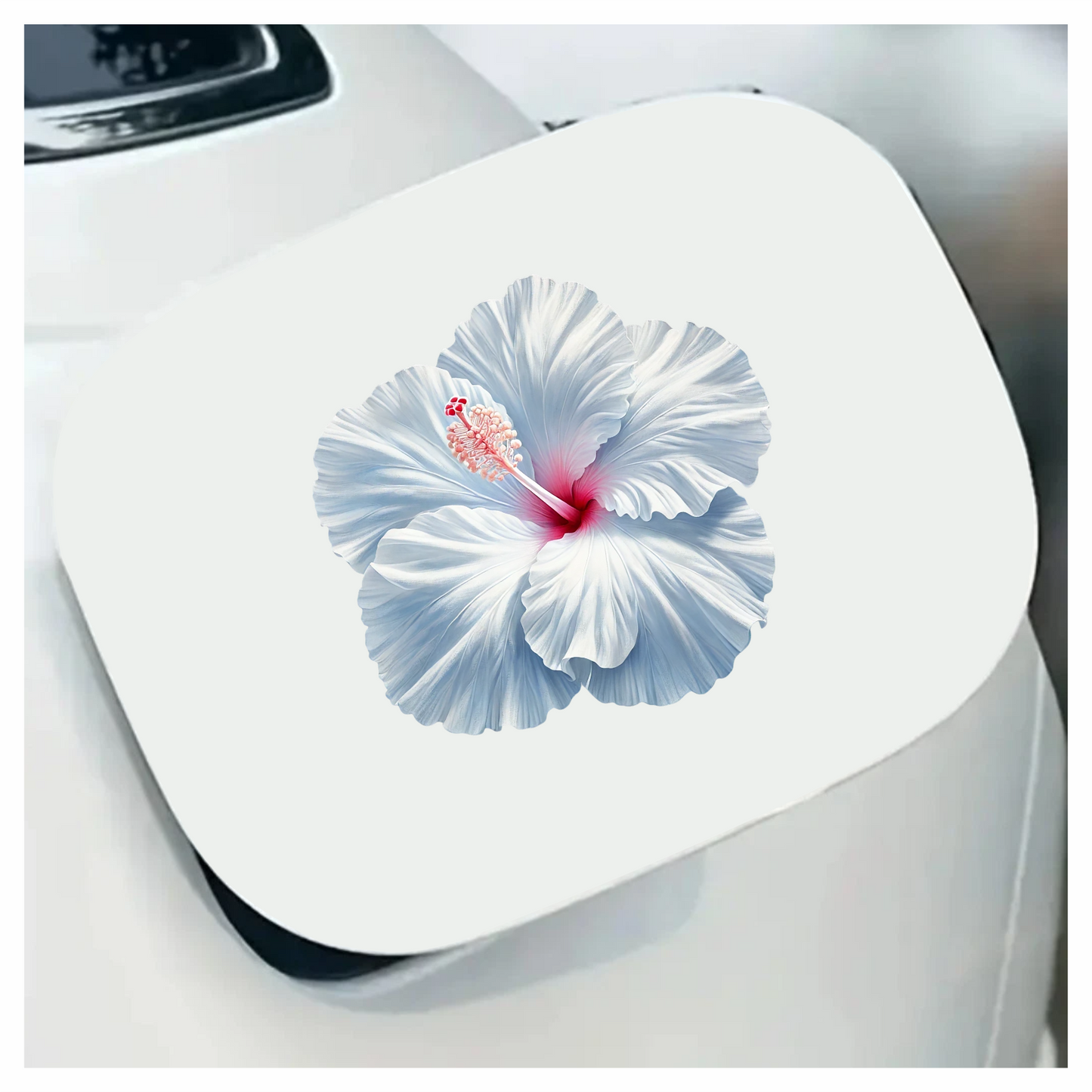White Hibiscus Flower With Red Vinyl Sticker Decal