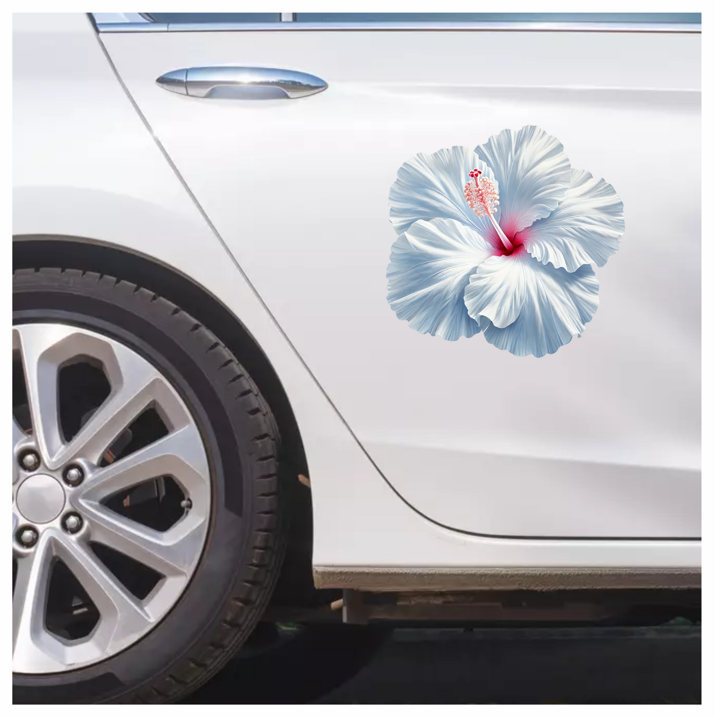 White Hibiscus Flower With Red Vinyl Sticker Decal
