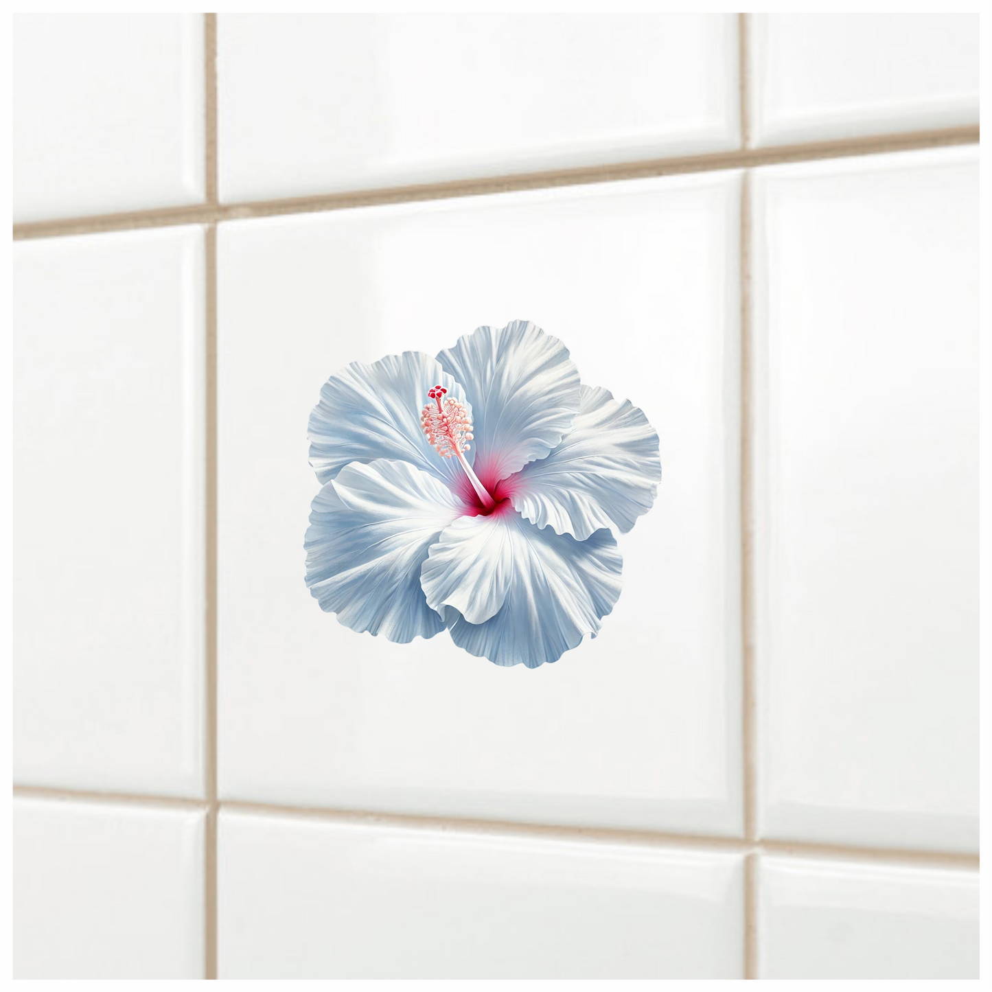 White Hibiscus Flower With Red Vinyl Sticker Decal