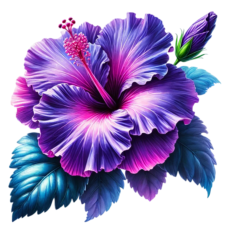 Purple Hibiscus Flower Green Leaves Vinyl Sticker Decal