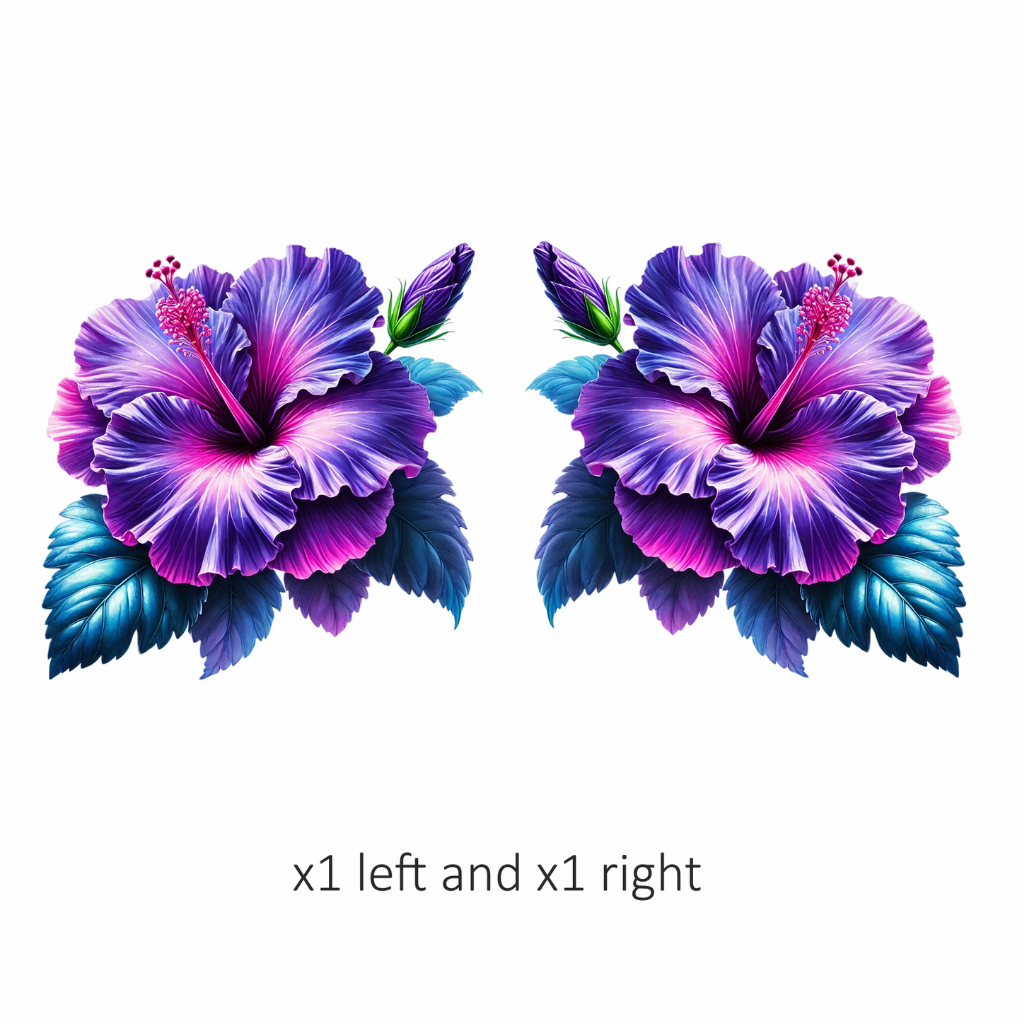 Purple Hibiscus Flower Green Leaves Vinyl Sticker Decal