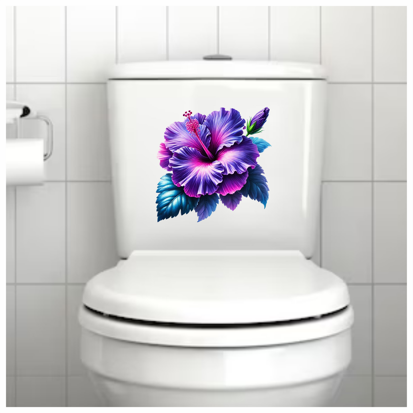 Purple Hibiscus Flower Green Leaves Vinyl Sticker Decal