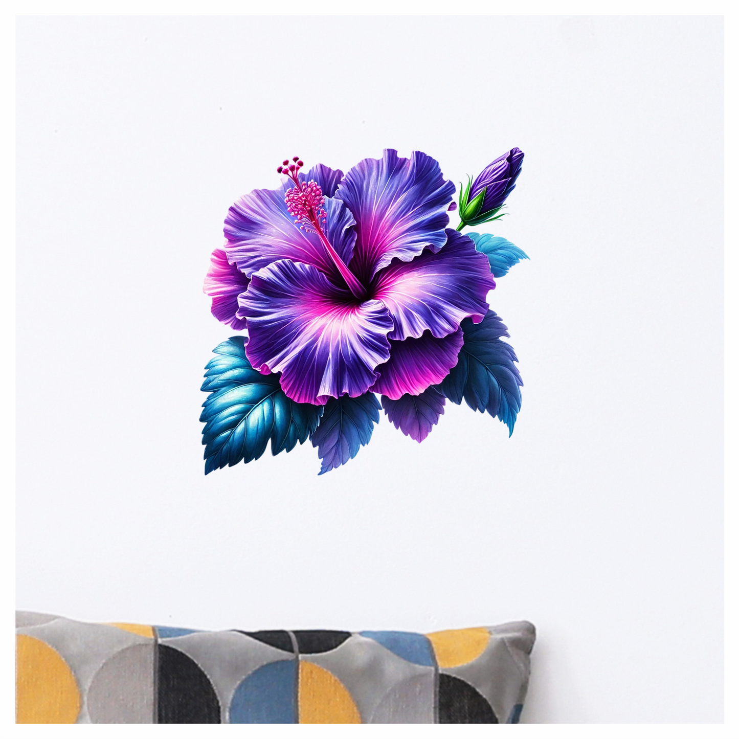Purple Hibiscus Flower Green Leaves Vinyl Sticker Decal