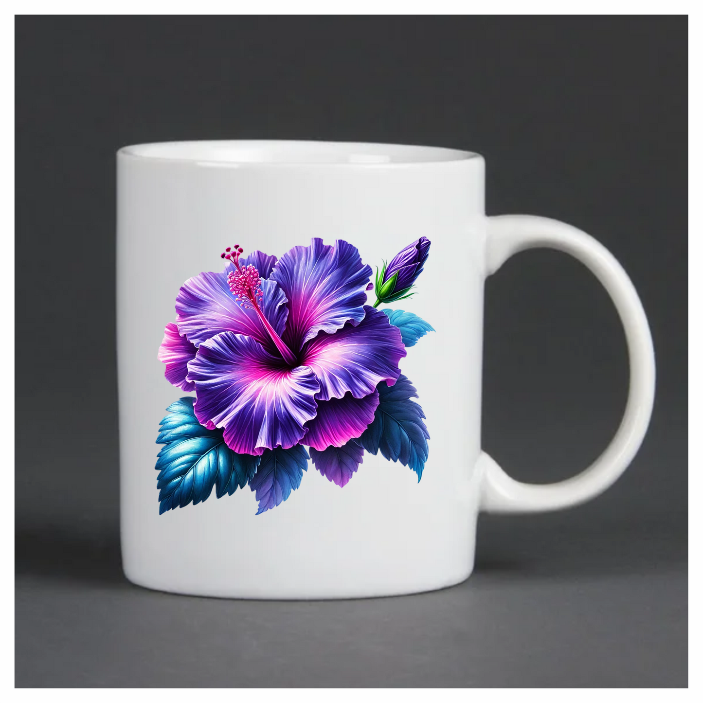 Purple Hibiscus Flower Green Leaves Vinyl Sticker Decal