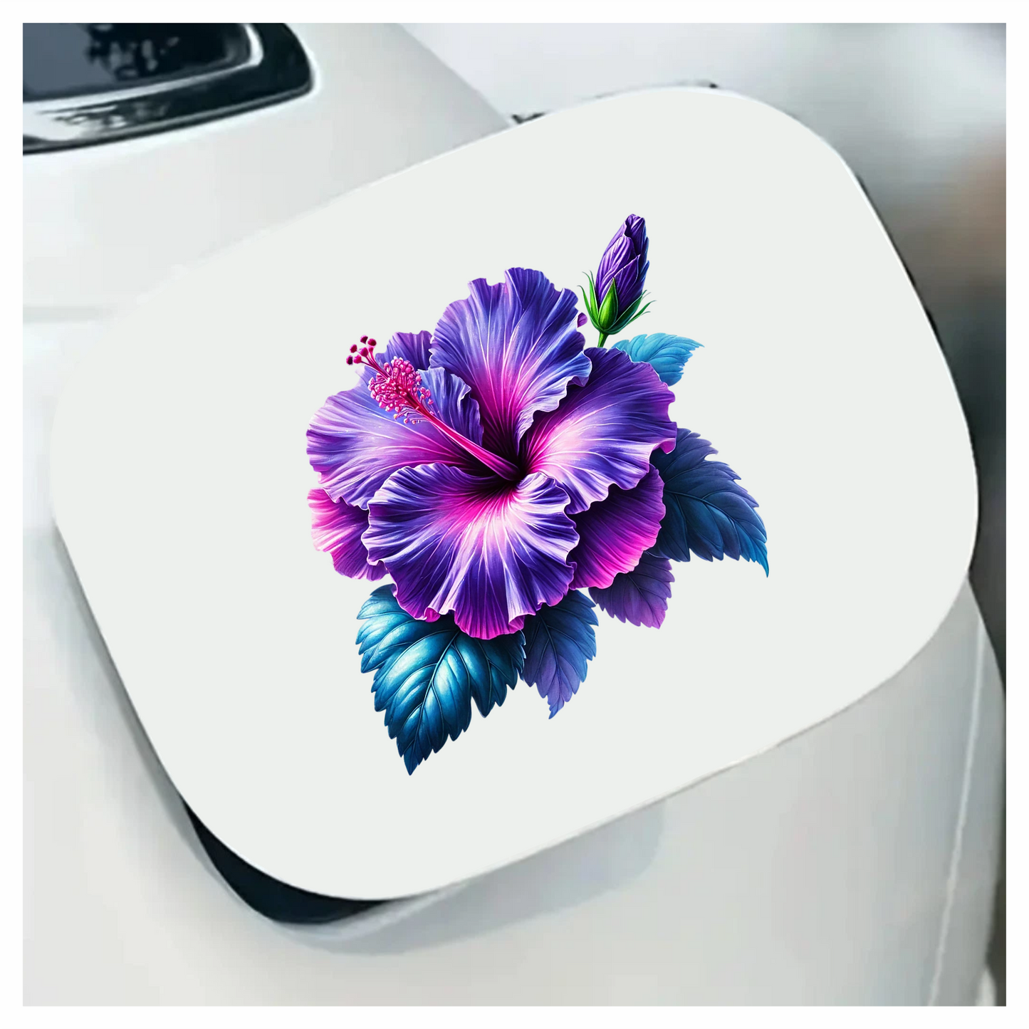 Purple Hibiscus Flower Green Leaves Vinyl Sticker Decal