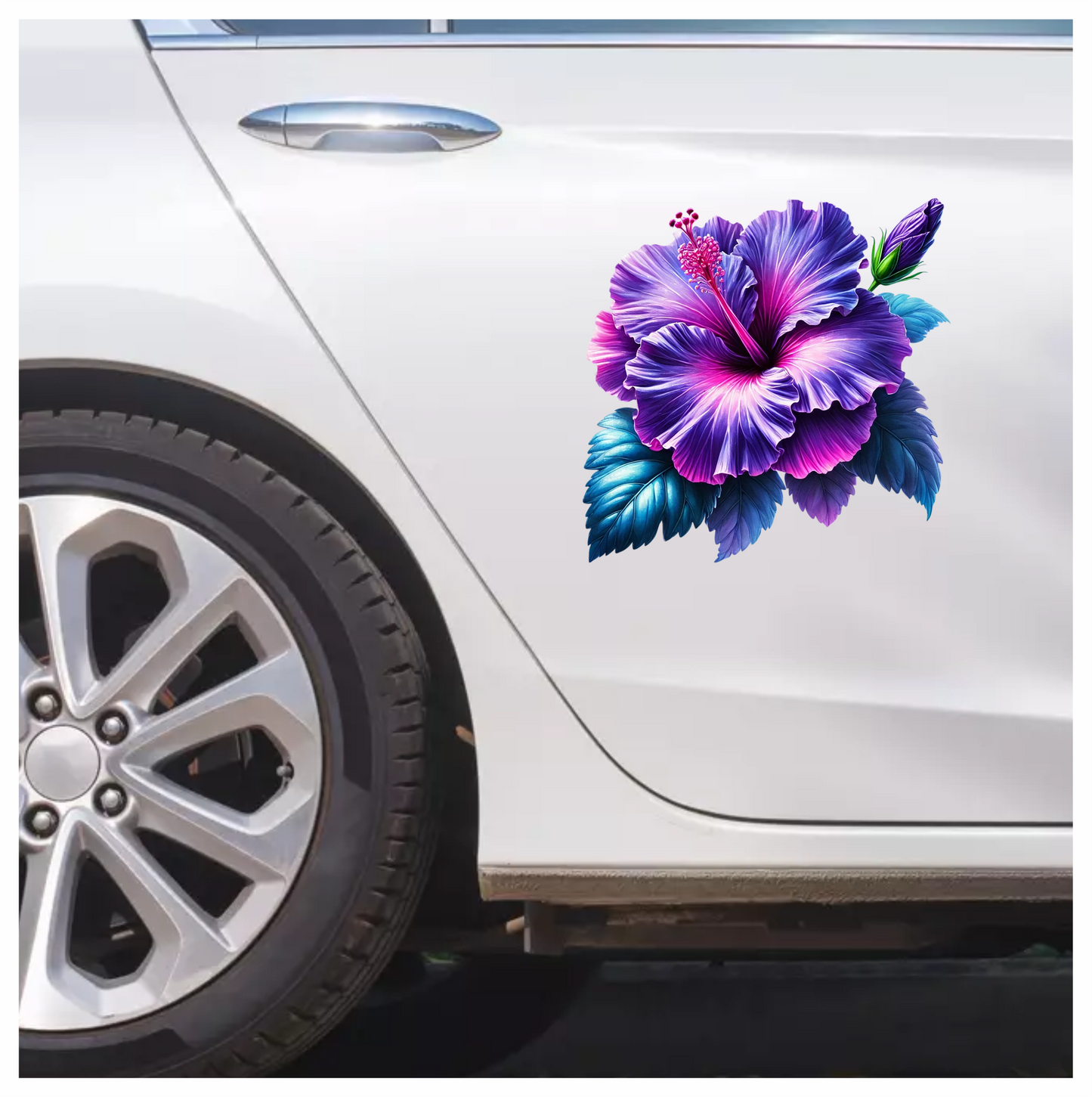Purple Hibiscus Flower Green Leaves Vinyl Sticker Decal