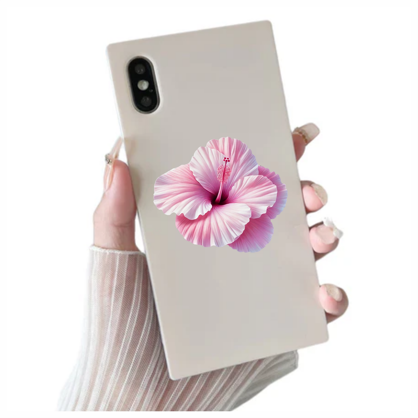 Pink Hibiscus Flower Closeup Vinyl Sticker Decal