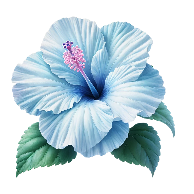 Blue Hibiscus Flower Green Leaves Vinyl Sticker Decal