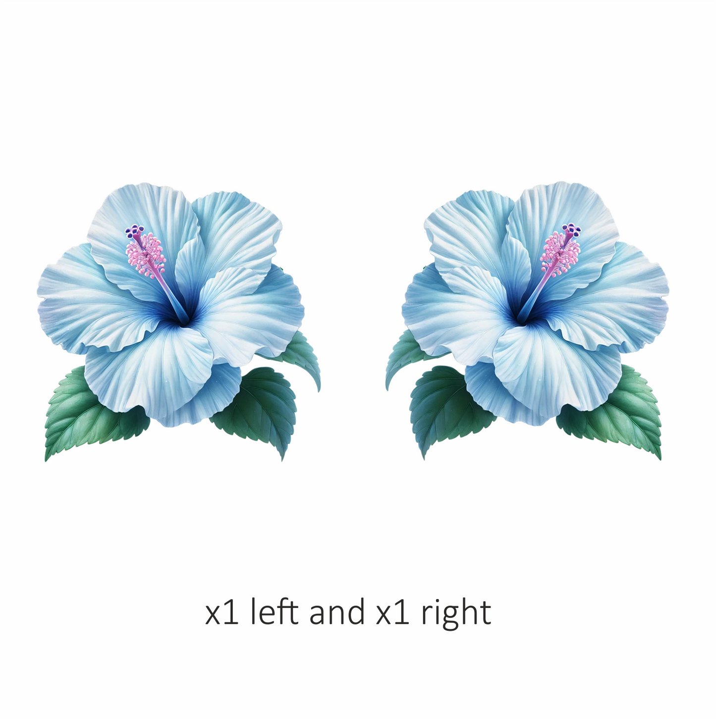 Blue Hibiscus Flower Green Leaves Vinyl Sticker Decal