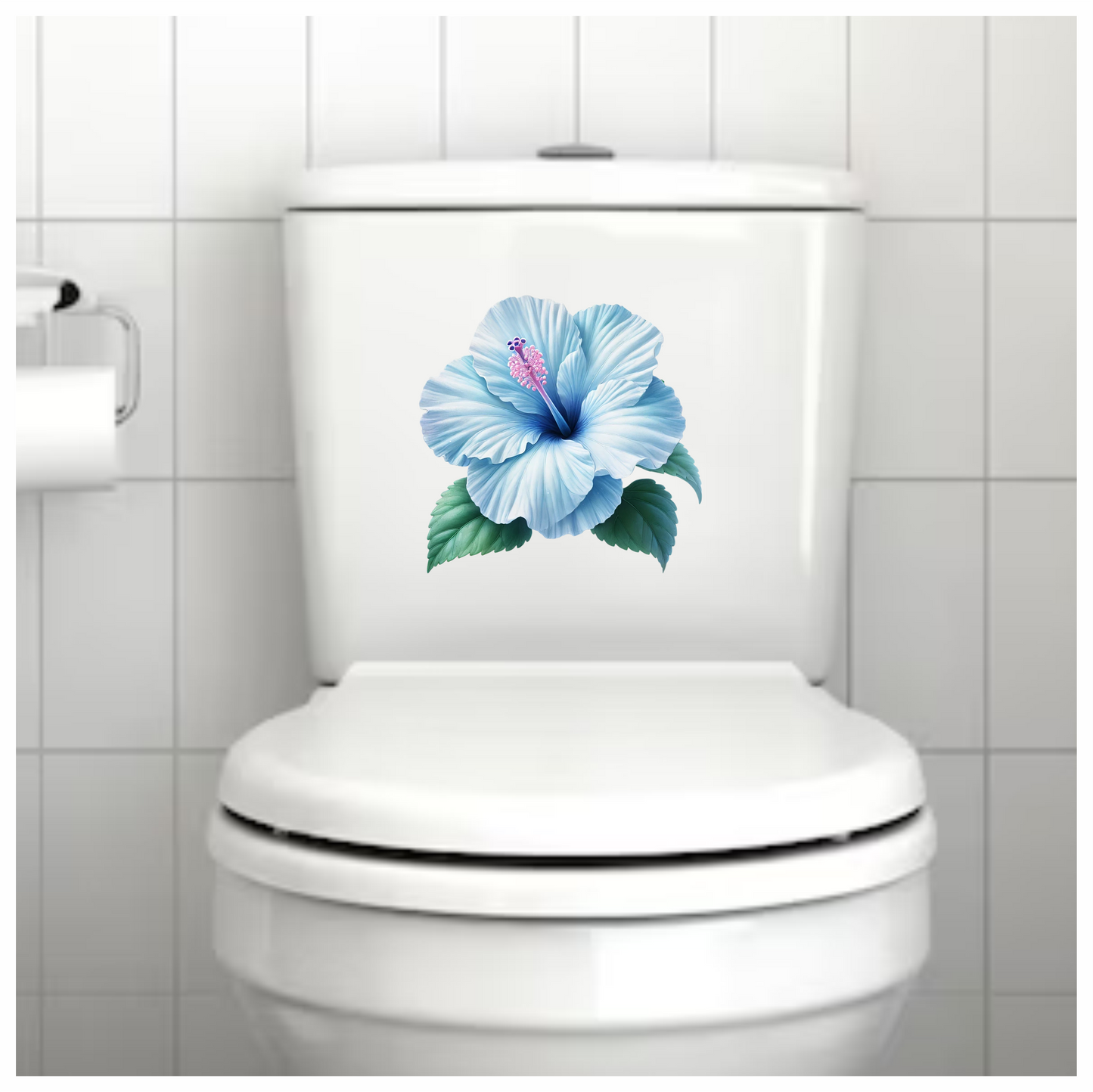 Blue Hibiscus Flower Green Leaves Vinyl Sticker Decal