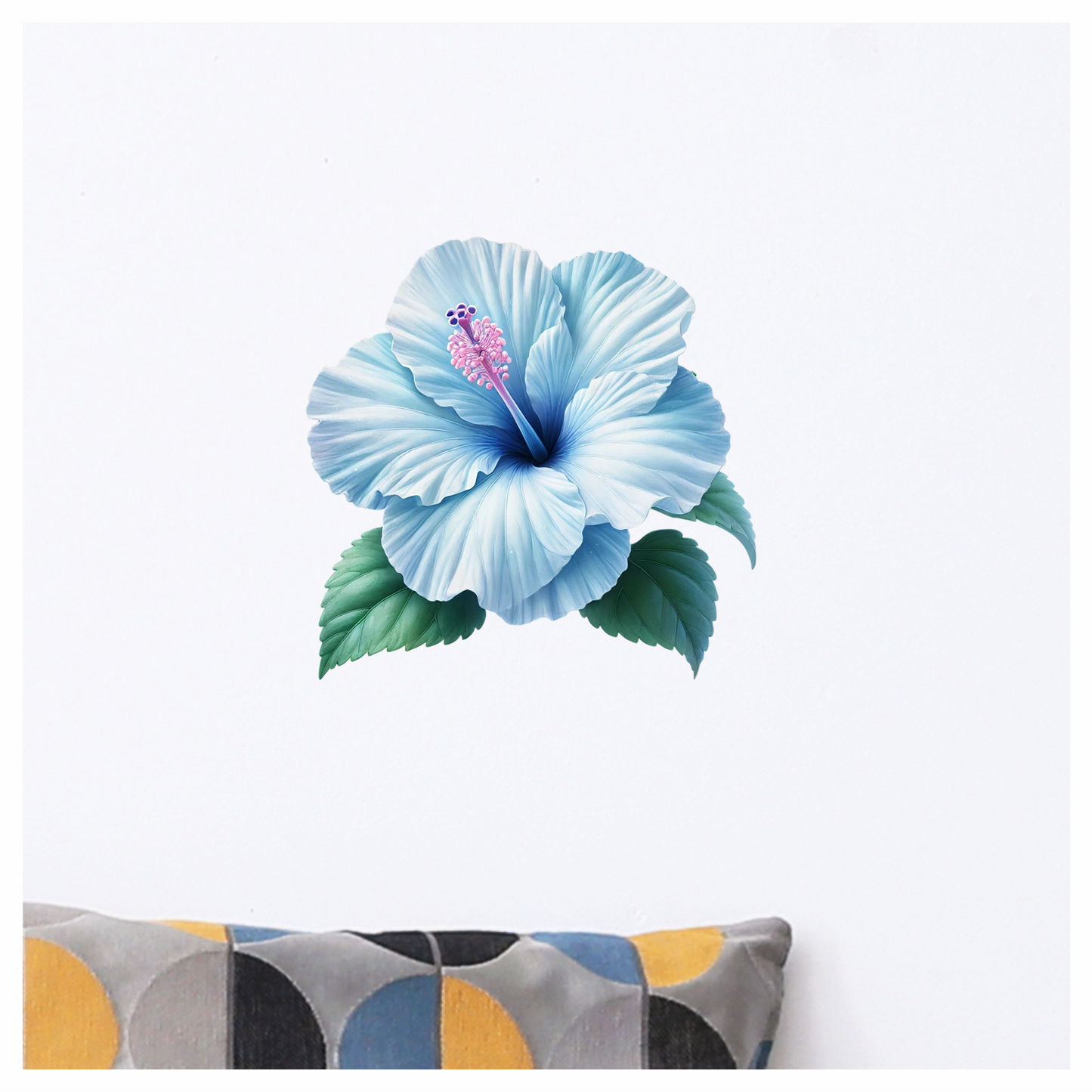 Blue Hibiscus Flower Green Leaves Vinyl Sticker Decal