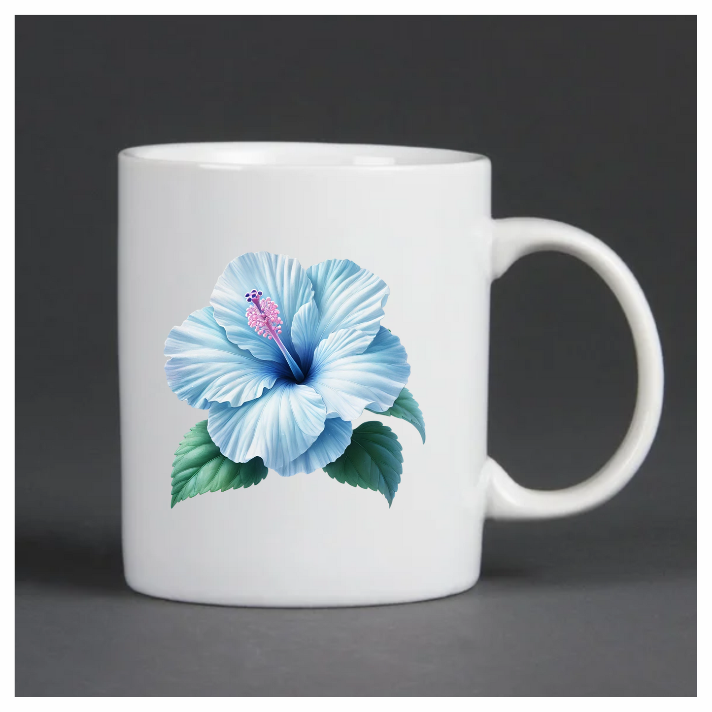 Blue Hibiscus Flower Green Leaves Vinyl Sticker Decal