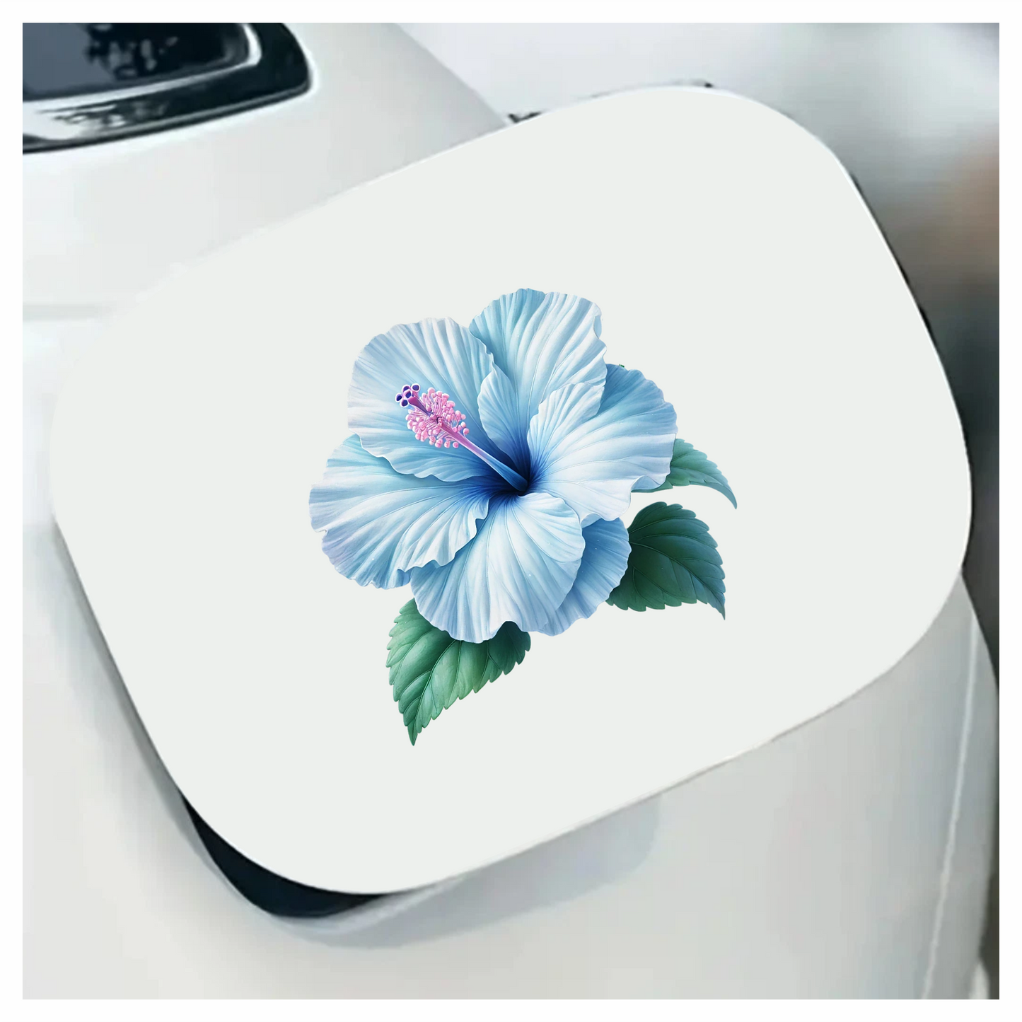 Blue Hibiscus Flower Green Leaves Vinyl Sticker Decal