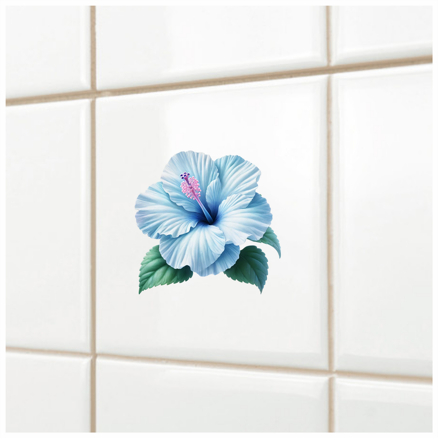 Blue Hibiscus Flower Green Leaves Vinyl Sticker Decal