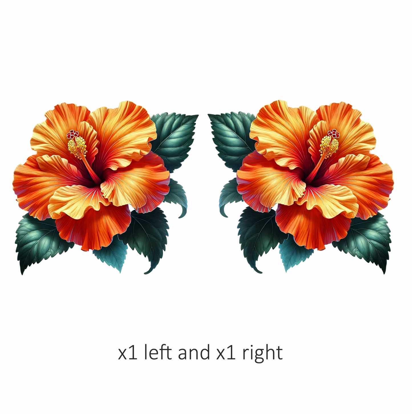Orange Hibiscus Flower Green Leaves Vinyl Sticker Decal