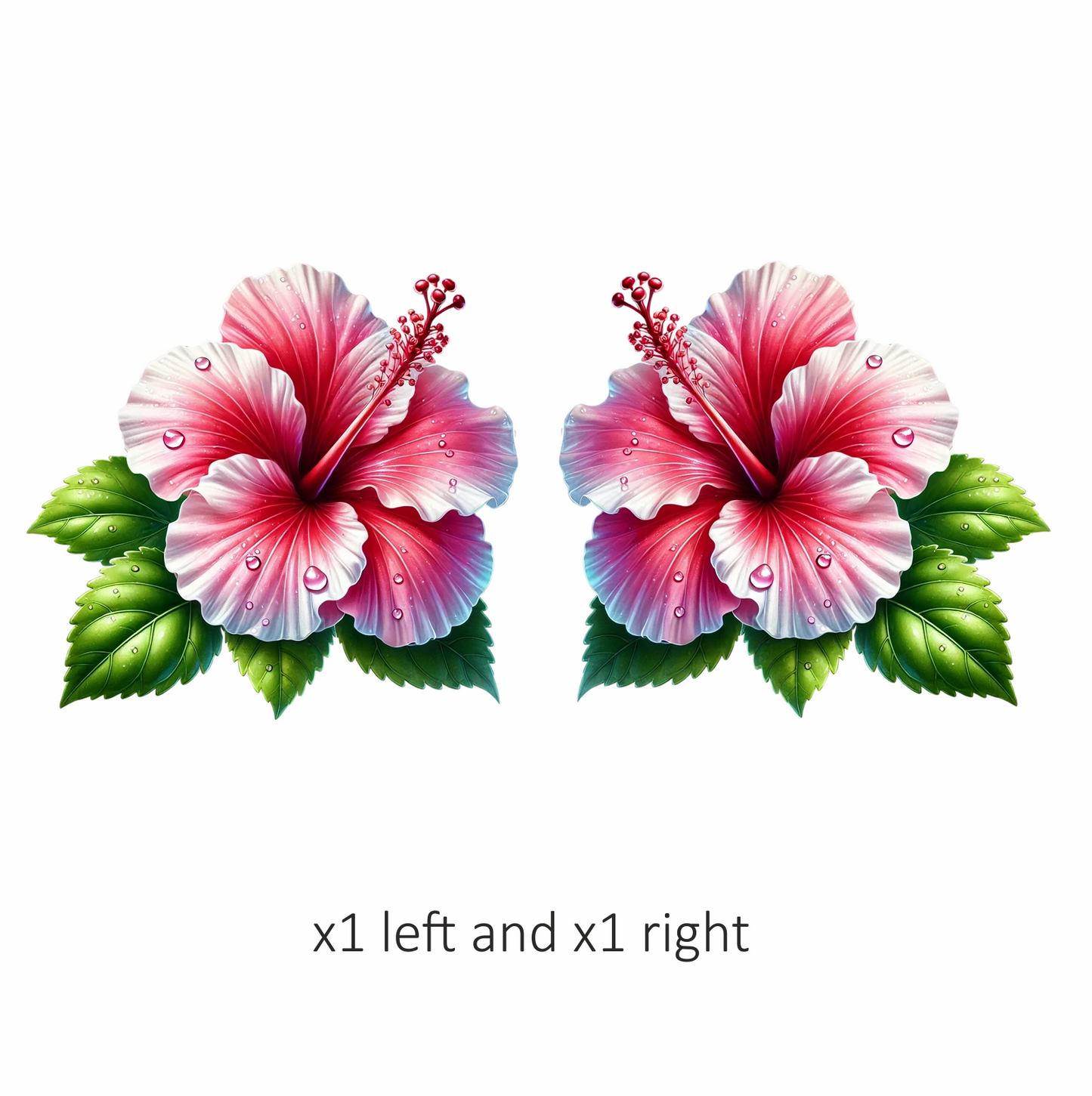 Pink Hibiscus Flower With Green Leaves Vinyl Sticker Decal