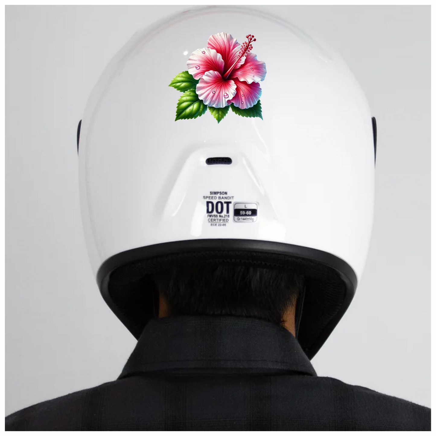 Pink Hibiscus Flower With Green Leaves Vinyl Sticker Decal
