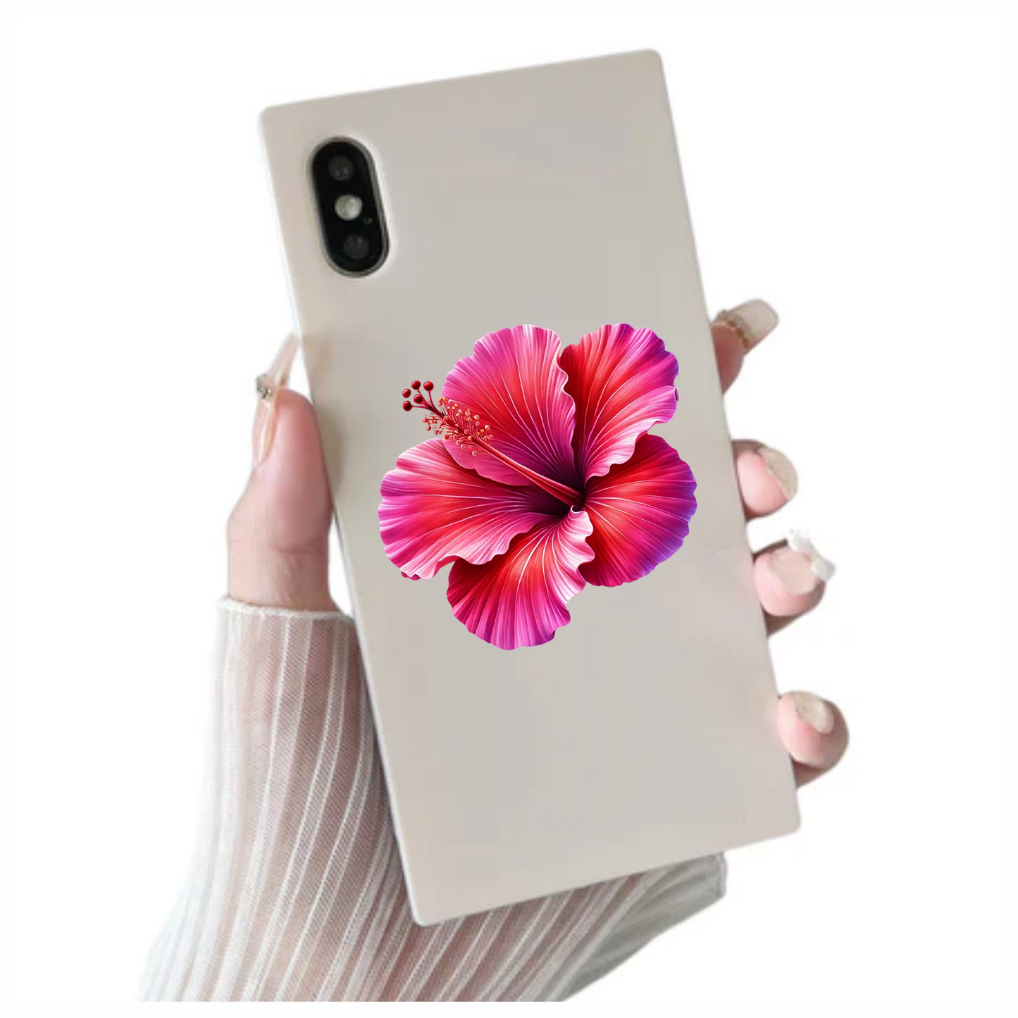 Red Pink Hibiscus Tropical Flower Vinyl Sticker Decal