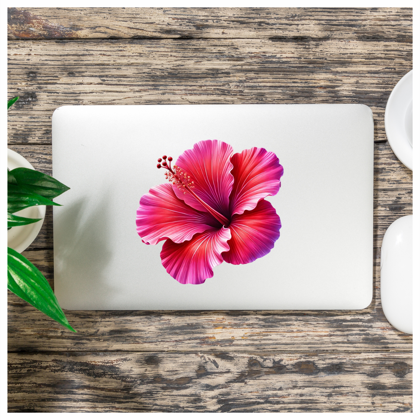 Red Pink Hibiscus Tropical Flower Vinyl Sticker Decal