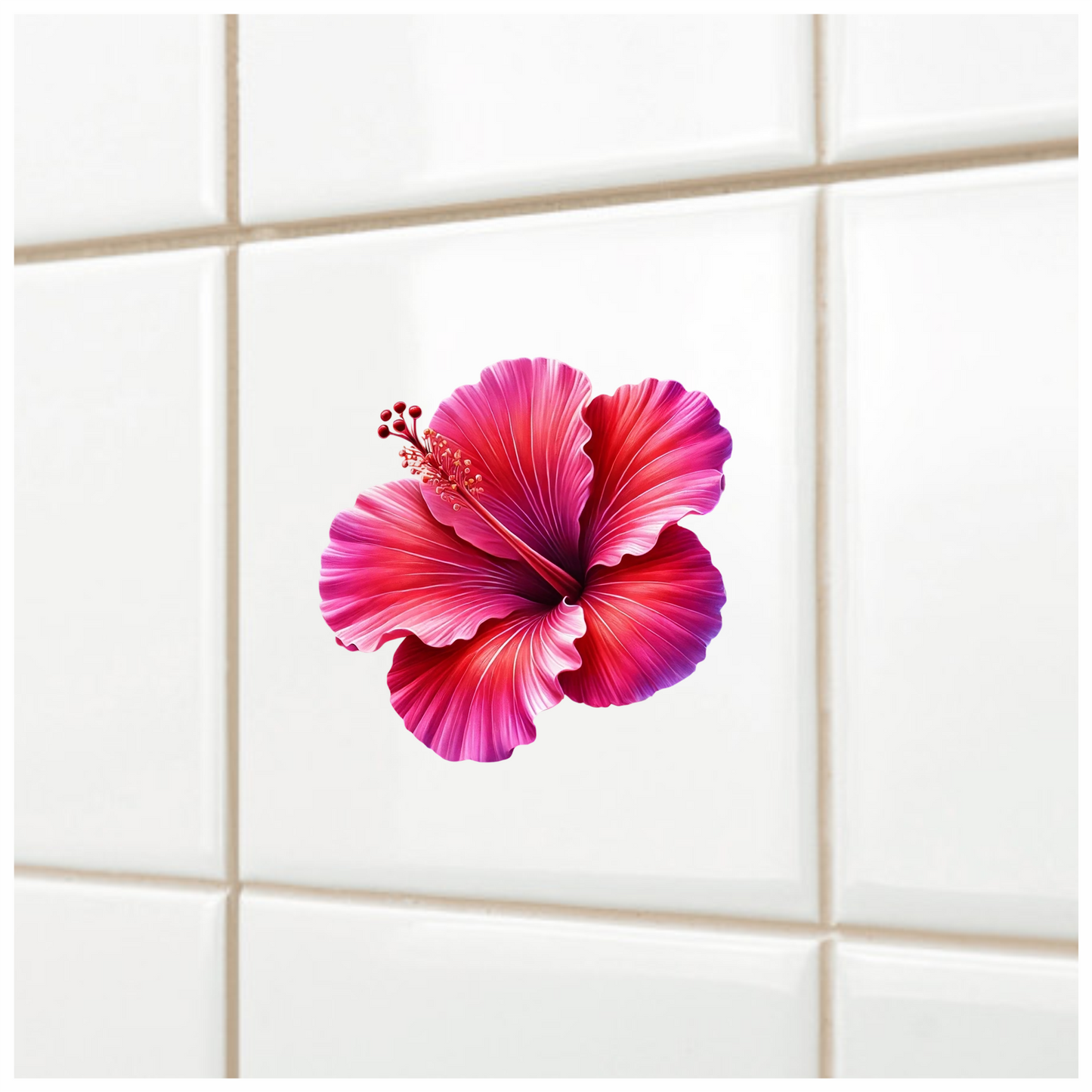 Red Pink Hibiscus Tropical Flower Vinyl Sticker Decal